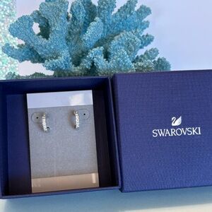 Authentic Stamped Swarovski Adornia Clear Cut Round Crystal Post Hoop Earrings